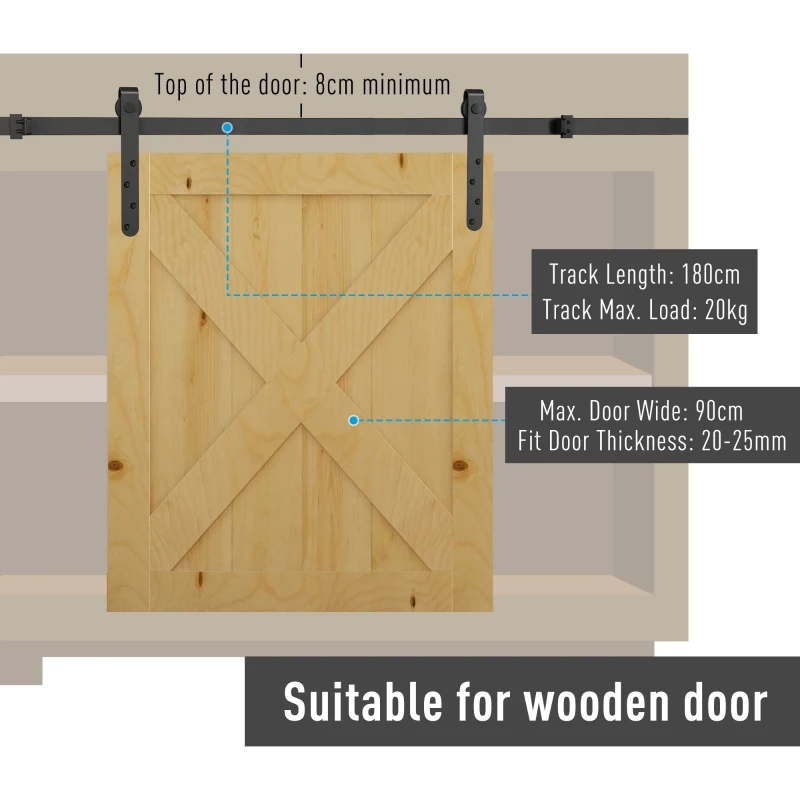 HOMCOM 180cm Sliding Track Steel Barn Wood Door Hardware Kit Cabinet Closet Hanger