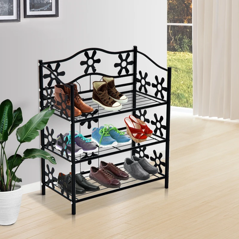 HOMCOM 3-Tier Shoe Rack Plants Stand, 59W x 29.8D x 72Hcm-Black