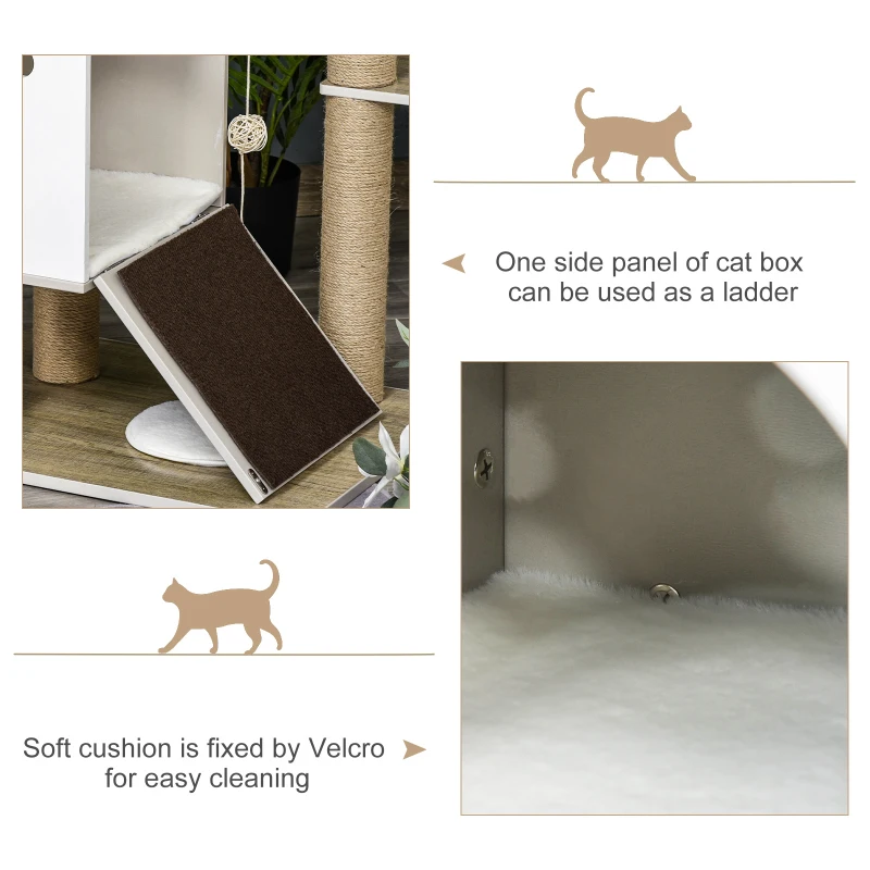 PawHut Cat Tree Tower for Indoor Cats 80cm Climbing Activity Center Kitten Furniture with Jute Scratching Post Pad Ramp Condo Perch Cushion Hanging Ball Velcro Light Grey