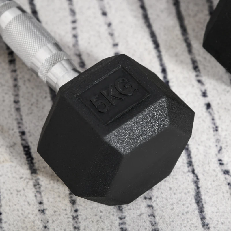 HOMCOM Rubber Hexagonal Dumbbell Set,2 pcs x 5 kg