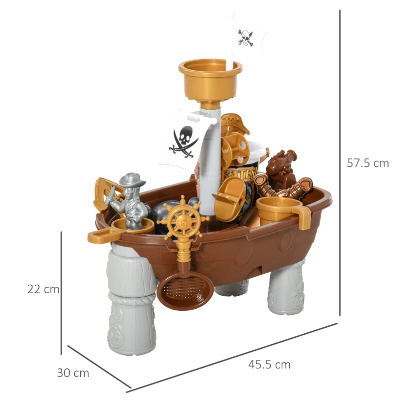 HOMCOM Pirate Ship Theme Sand and Water Table Beach Toy Set 2 in 1 Outdoor Activities Playset for Kids with Accessories 26 Pcs Garden Sandpit Sandbox for Beach Bath 3 Years Old Toddlers