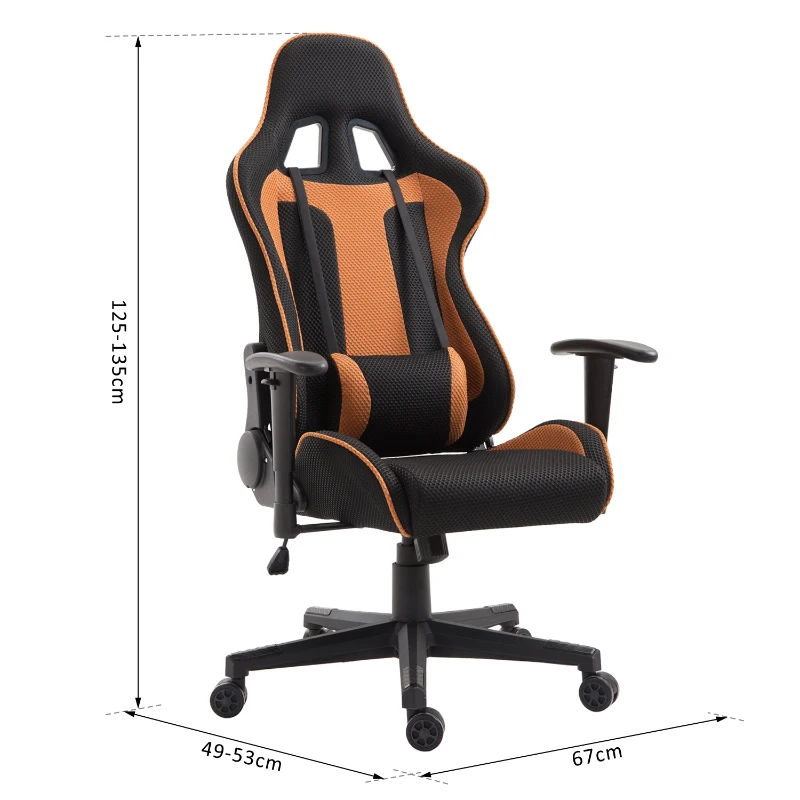 Vinsetto Ergonomic Racing Gaming Chair Mesh Back Adjustable Height Recliner w/ Wheels Removable Pillows Adjustable Height Armrests Orange Black