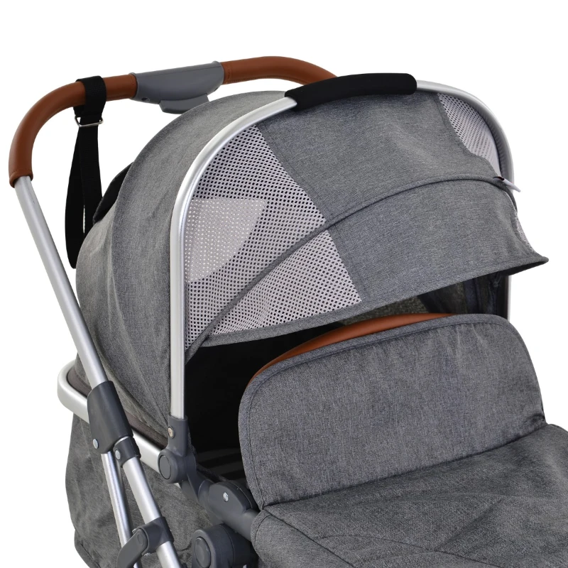 HOMCOM Aluminium Alloy Adjustable & Folding Baby Stroller Grey