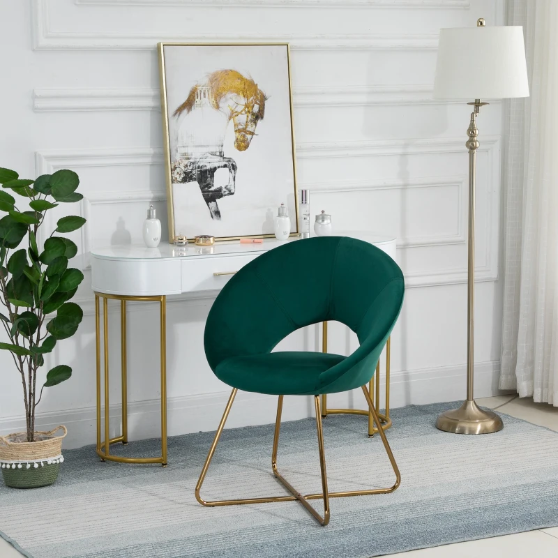 HOMCOM Modern Accent Chairs Velvet Upholstered Armchair with Gold Legs for Living room Bedroom Dinning Room Green