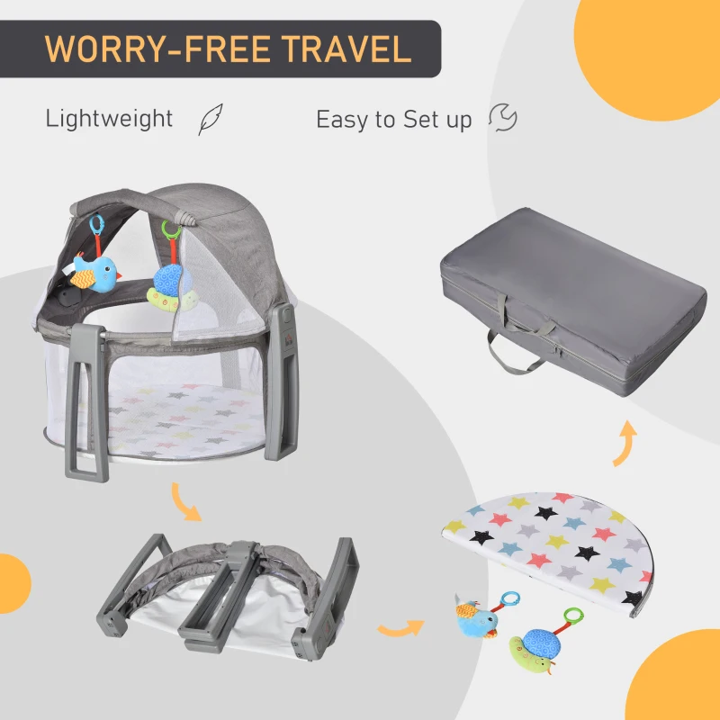 HOMCOM Babies 2-in1 Oxford Cloth Playmat Crib Grey