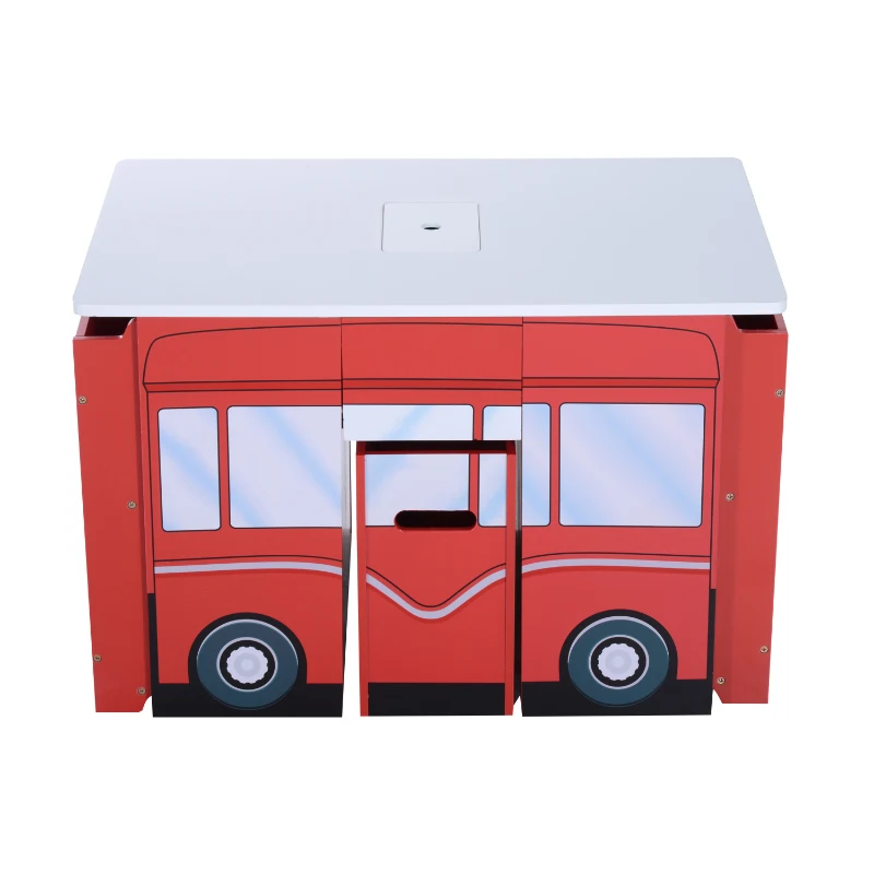 HOMCOM Kids Mutifunctional Wooden Bus-Red