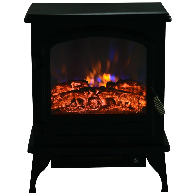HOMCOM Electric Stove Style Heater Freestanding Fireplace LED Flame Effect w/ Safety Thermostat 975W/1950W