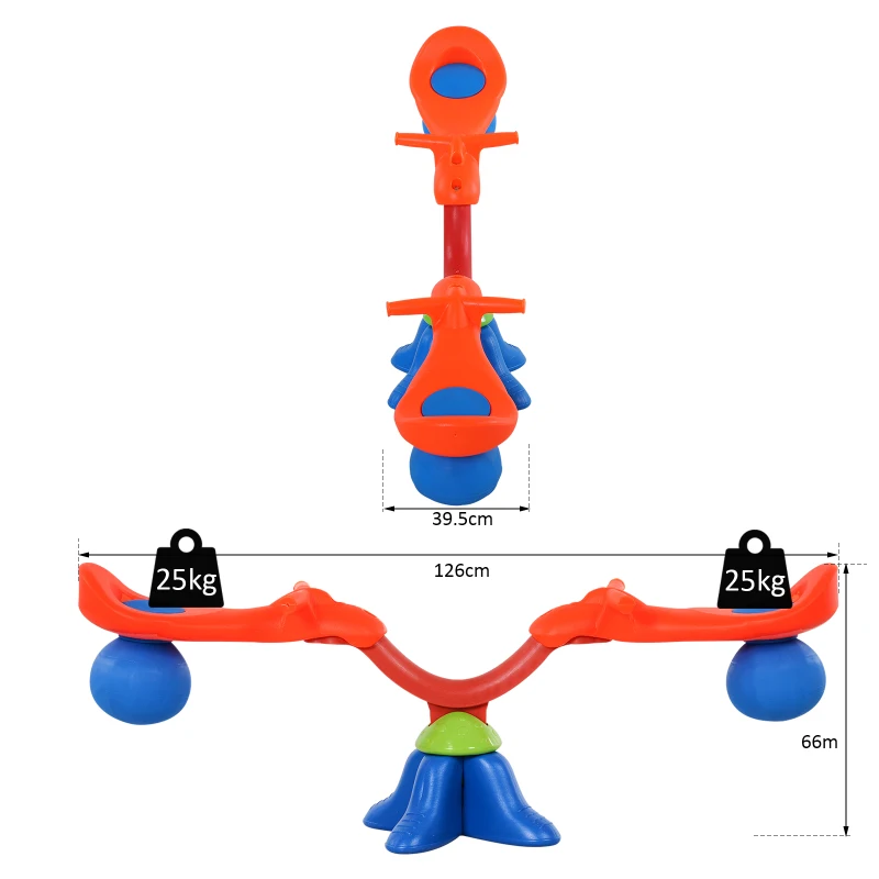 HOMCOM Kids Spinning Seesaw 360° Rotation Swivel Playground Equipment Children Indoor Outdoor Party Toy - Orange&Blue