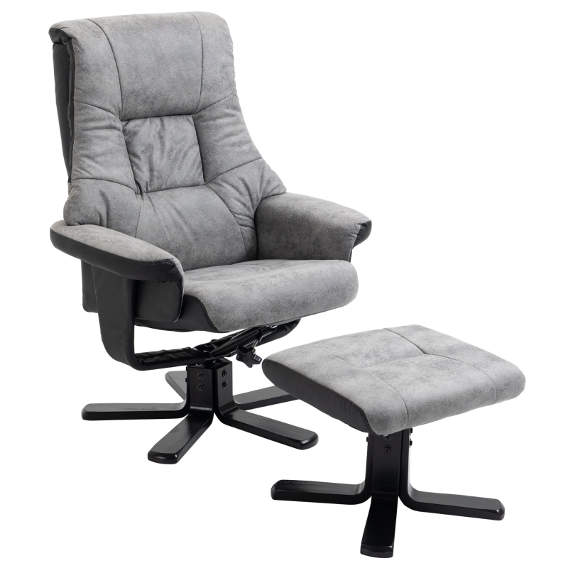 HOMCOM PU Leather Reclining 360 Swivel Armchair w/ Footstool Grey