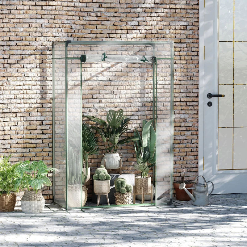 Outsunny Tomato Greenhouse with Roll-up Door, Mini Greenhouse with PVC Cover, Outdoor Grow House Small Green House for Yard, Balcony, Garden, 100 x 50 x 150cm, Clear