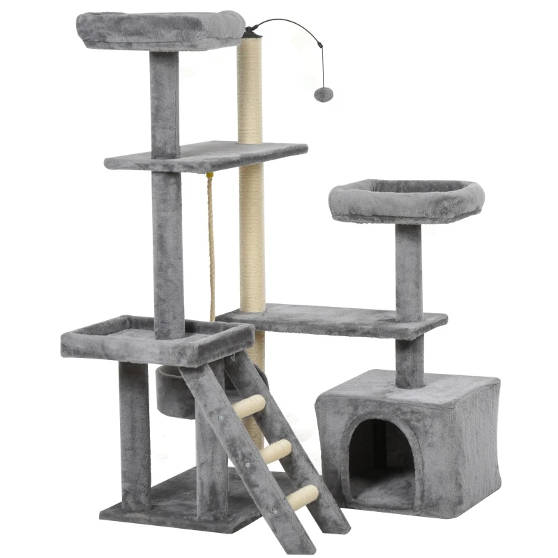 PawHut Cats Sisal Rope Multi-Level Activity Scratching Tree Grey
