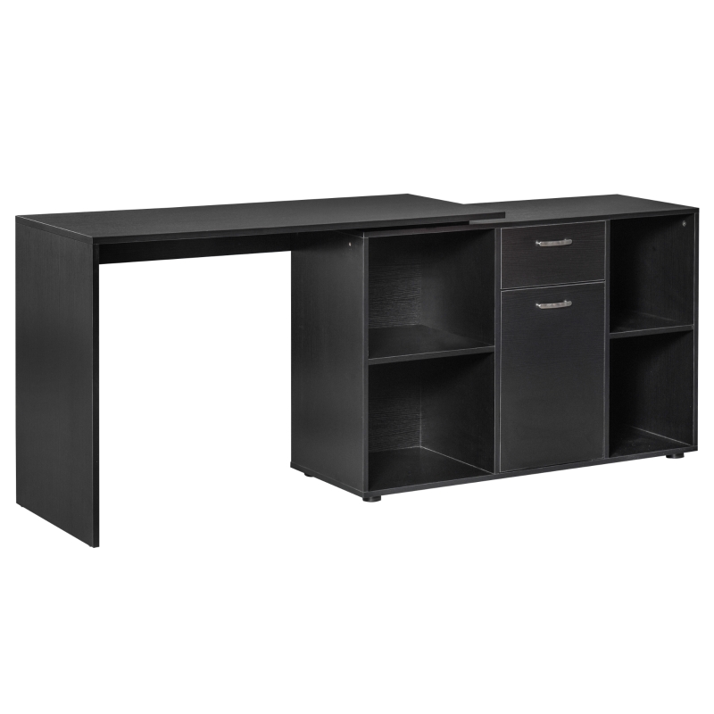 HOMCOM MDF Adjustable L-Shaped Computer Desk Workstation Corner PC Table Home Office Functional Spacious Modern Stylish-Black