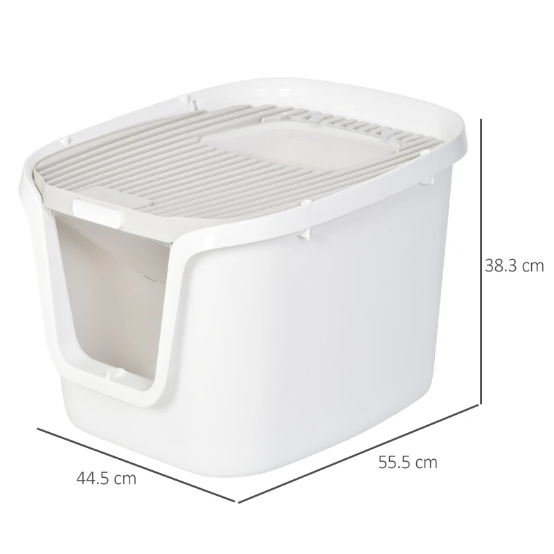 PawHut Cats Enclosed Plastic Litter Box w/ Scoop White