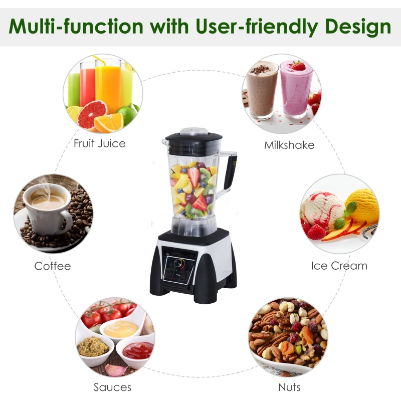 HOMCOM Commercial Blender Juice Smoothies Maker Powerful Food Processer with 3L Container Stainless Steel Blades BPA Free 1800W