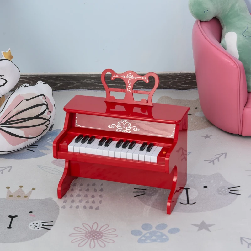 HOMCOM Kids 25-Key ABS Pretend Play Grand Piano Red