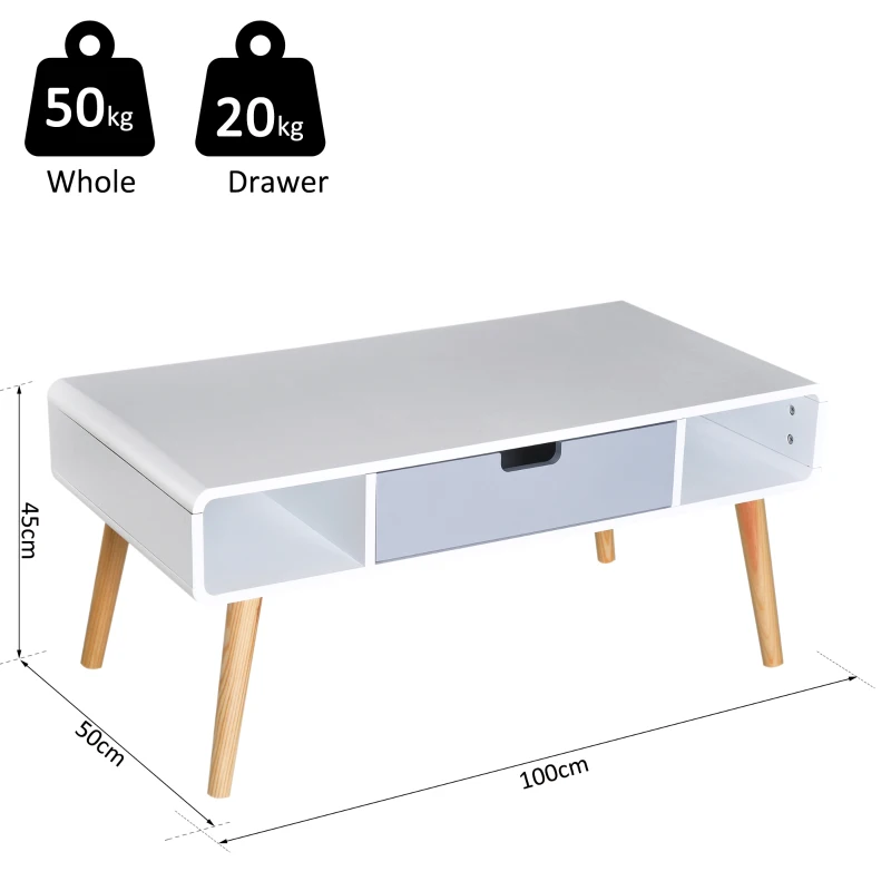 HOMCOM  Wooden Coffee Tea Side Table TV Stand Storage Unit Tapered Legs Desk W/ 1 Drawer Scandinavian Nordic Style