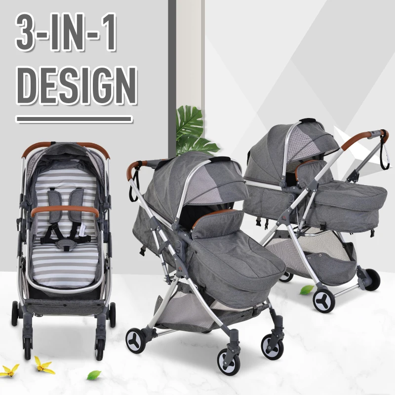 HOMCOM Aluminium Alloy Adjustable & Folding Baby Stroller Grey