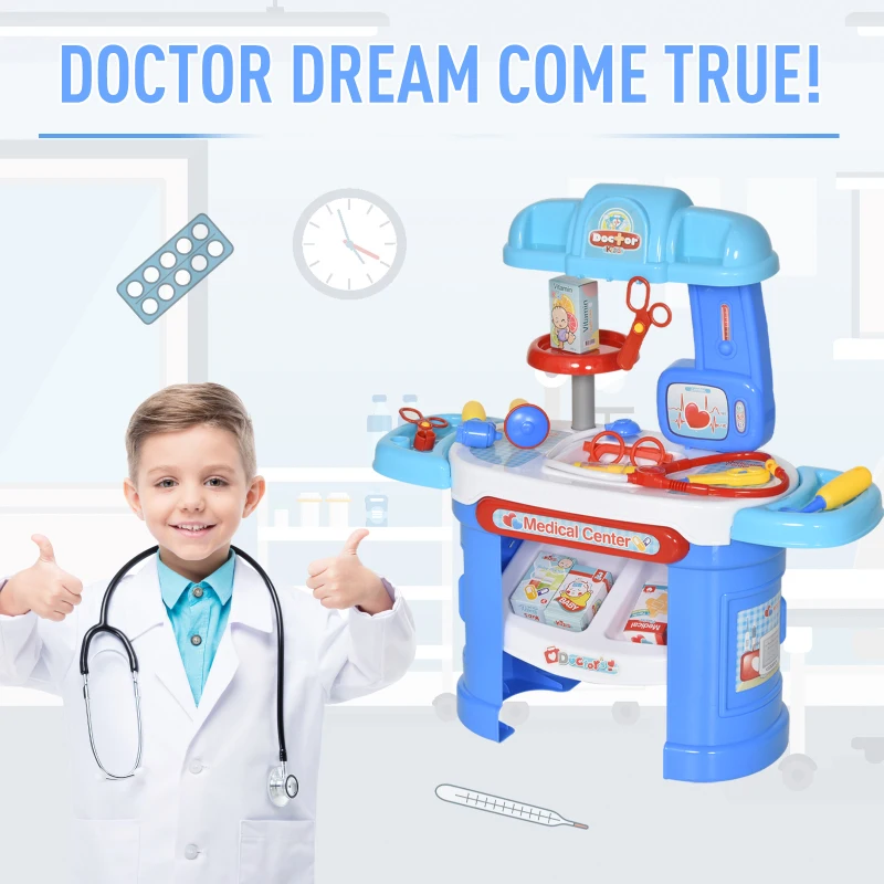 HOMCOM Kids Pretend Play Plastic Doctors Set Blue