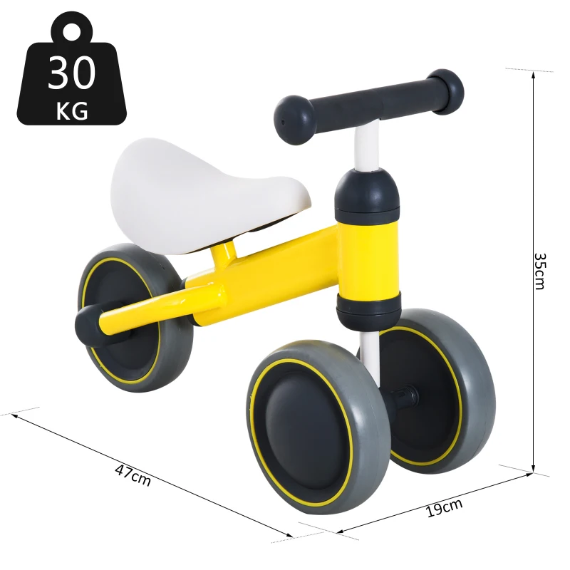 HOMCOM Baby Toddler Balance Bike Ride On Walker 3 Wheel Push Bike Kids First Bike Birthday Toy Gift for 1-2 Years Yellow
