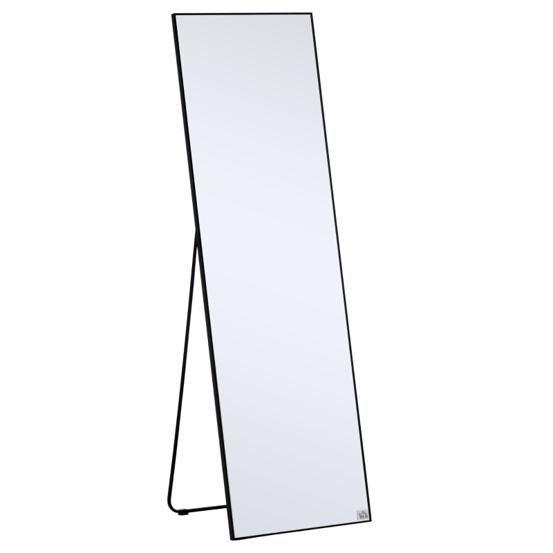 HOMCOM Full Length Dressing Mirror, Floor Standing or Wall Hanging, Aluminum Alloy Framed Full Body Mirror for Bedroom, Living Room, Black Wall-Mounted | Aosom UK