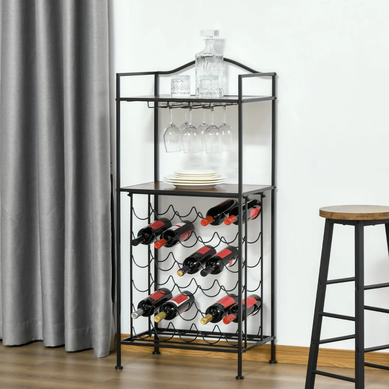 HOMCOM Wine Rack 30 Bottles Display Holder with Table Top & Glass Holders，Free Standing Storage Shelves for Kitchen, Pantry, Cellar, Bar (Dark Brown)