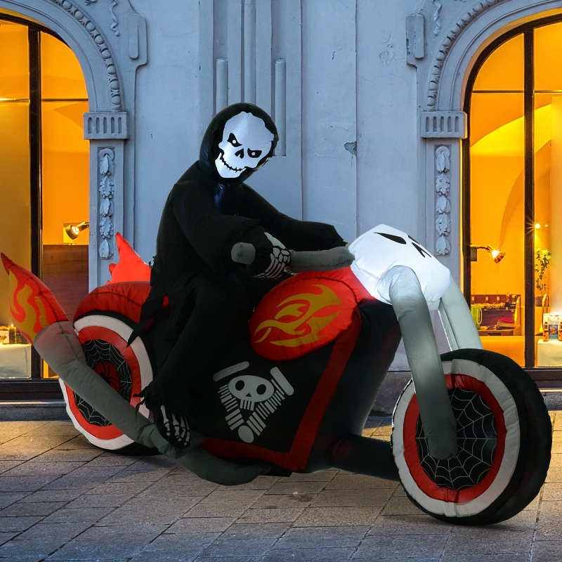 HOMCOM 180L x 55W x 120H cm Inflatable Grim Reaper on Motorcycle Halloween Decoration-Multicolour