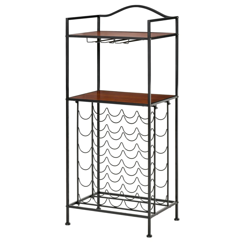 HOMCOM Wine Rack 30 Bottles Display Holder with Table Top & Glass Holders，Free Standing Storage Shelves for Kitchen, Pantry, Cellar, Bar (Dark Brown)