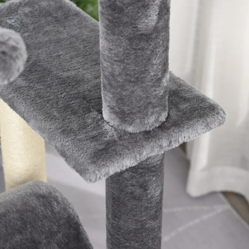 PawHut Cat Tree for Indoor Cats 121cm Kitten Tower Sisal Scratching Post Pet Activity Center Perch Condo Hanging Ball Grey