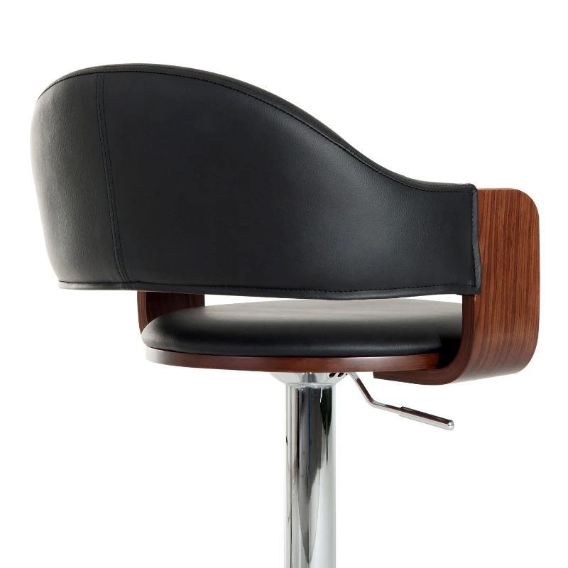 HOMCOM Wooden Frame Swivel Breakfast Bar Stool w/ Armrest Kitchen Pub Dining Chair PU Leather Covered Metal Chrome Base Gas Lift Adjustable Height (Black)