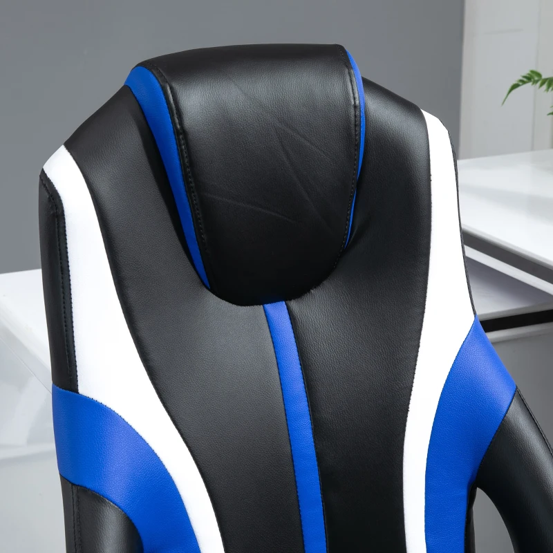 Vinsetto Stylish Striped PU Leather High Back Office Chair w/ Rotating Armrests Reclining Back Adjustable Height 360° Swivel White Blue Black