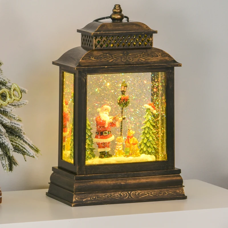 HOMCOM Metal Light-Up Musical Santa & Violin Christmas Lantern