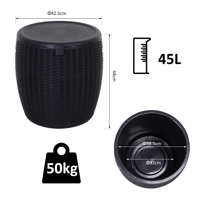 Outsunny 45L Outdoor Patio Rattan Effect Cooler Wicker Knit Round Stool Bar Table Garden Furniture Bucket - Black