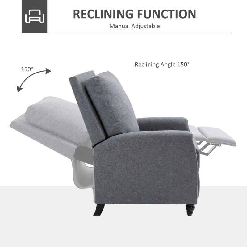 HOMCOM Recliner Armchair Fabric Single Sofa Chair w/ Footpad Light Grey 79W x 86D x 104H cm