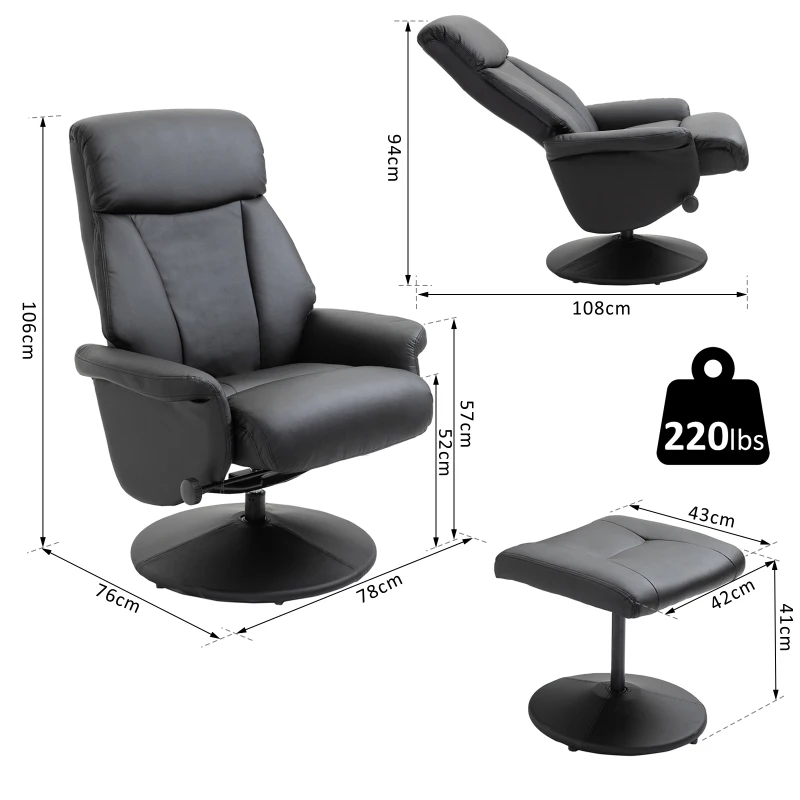 HOMCOM Executive Recliner Chair high back Leather Seat with Footrest Stool Black