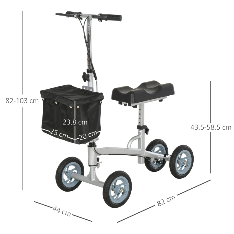 HOMCOM Metal Frame Knee Rehabilitation Scooter w/ Basket Black