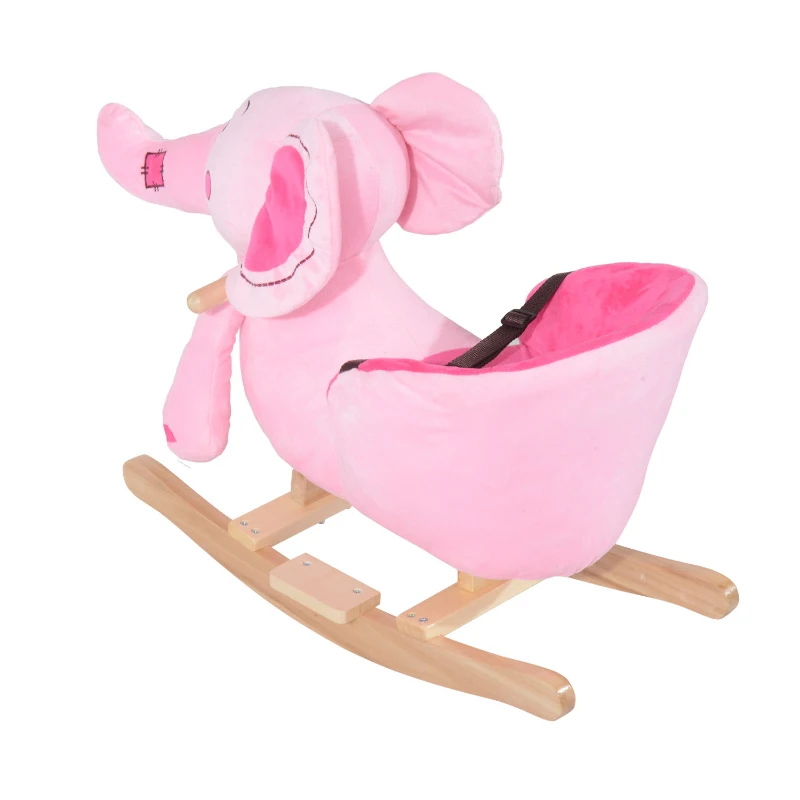 HOMCOM Children Kids Rocking Horse Toys Plush Elephant Rocker Seat with Sound Toddler Baby Gift (Pink)