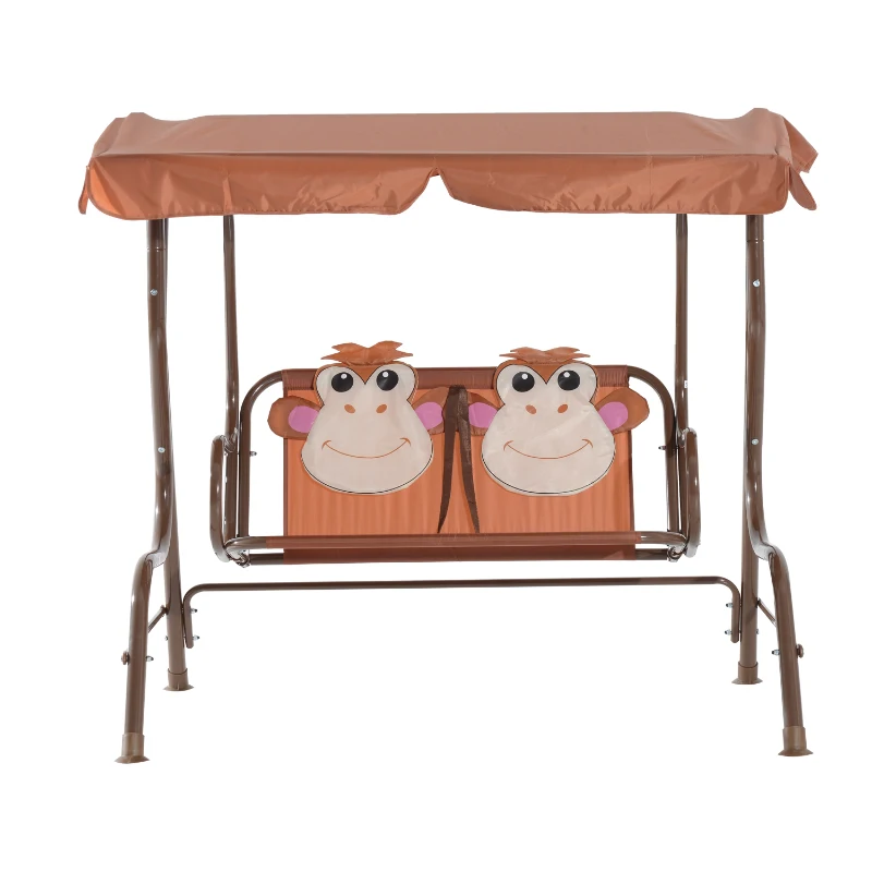 HOMCOM 2-seat Metal Kids Swing Chair-Brown