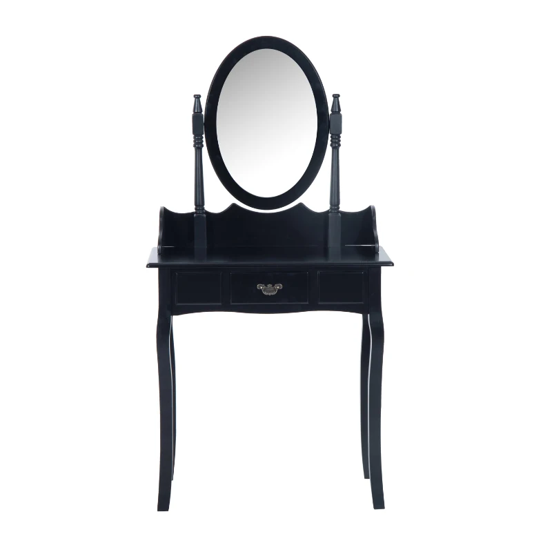 HOMCOM Dressing Table Set W/Mirror and Stool-Black