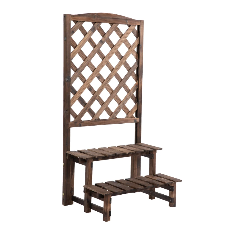 Outsunny 2 Tier Wooden Plant Stand with Trellis, Flowerpots and Vine Plants Indoor & Outdoor Display Rack Great Decoration Garden Patio Balcony Yard Corner 60 x 41.5 x 117 cm