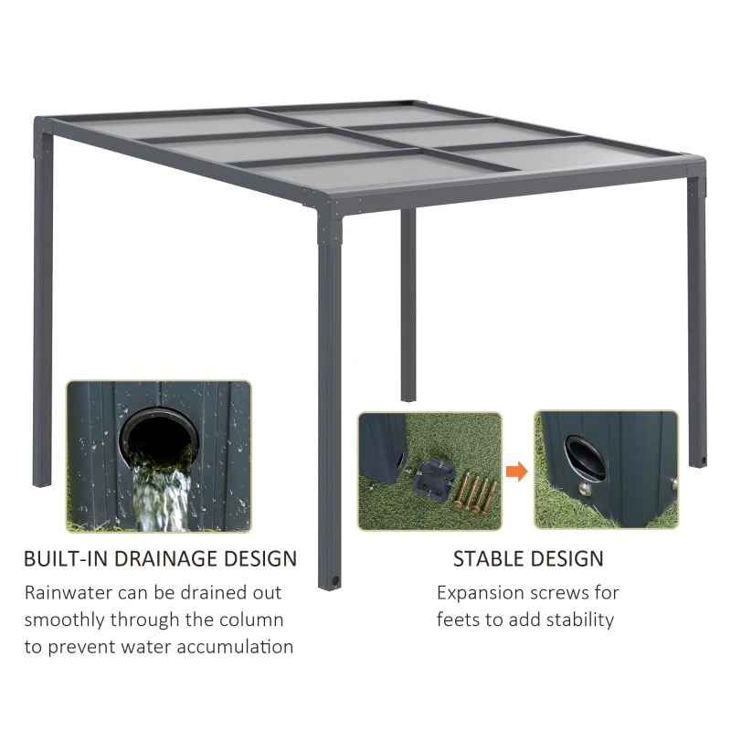 Outsunny 4 x 3(m) Outdoor Hardtop Pergola PC Roof Aluminium Gazebo Garden Sun Shelter Pavilion with Adjustable Windows, Handle