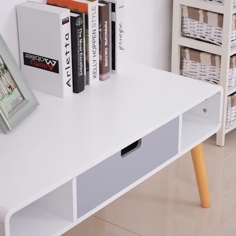 HOMCOM  Wooden Coffee Tea Side Table TV Stand Storage Unit Tapered Legs Desk W/ 1 Drawer Scandinavian Nordic Style