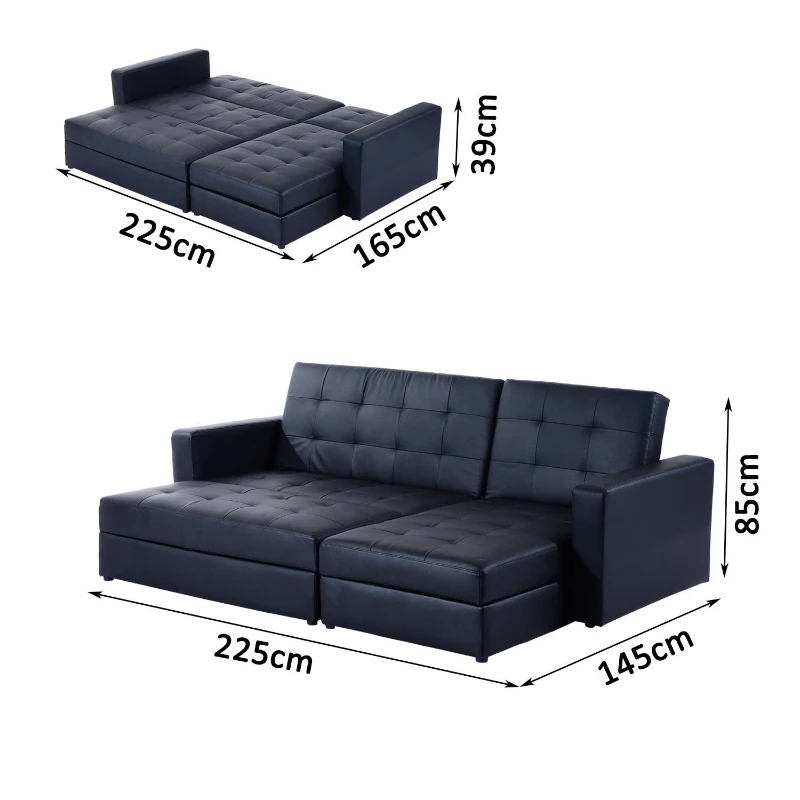 HOMCOM PU Leather Sofa Bed-Black