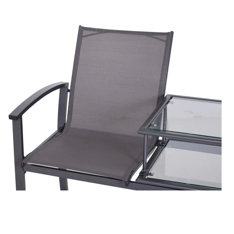 Outsunny Aluminum Texteline 2 Person Bench W/Table-Grey