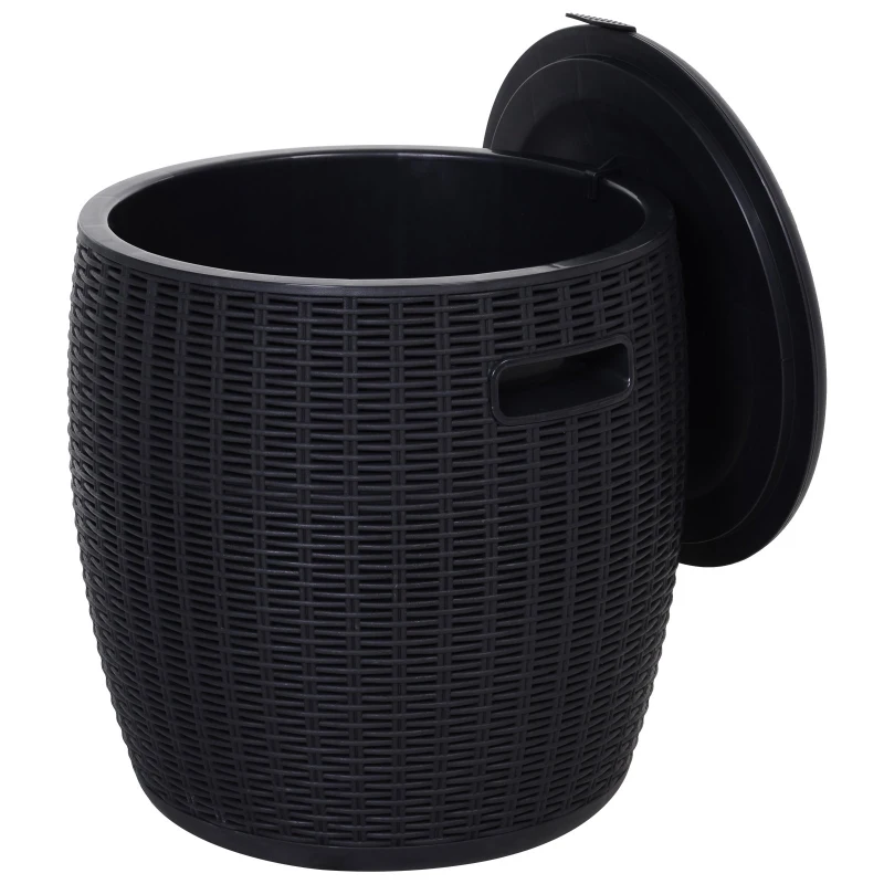 Outsunny 45L Outdoor Patio Rattan Effect Cooler Wicker Knit Round Stool Bar Table Garden Furniture Bucket - Black