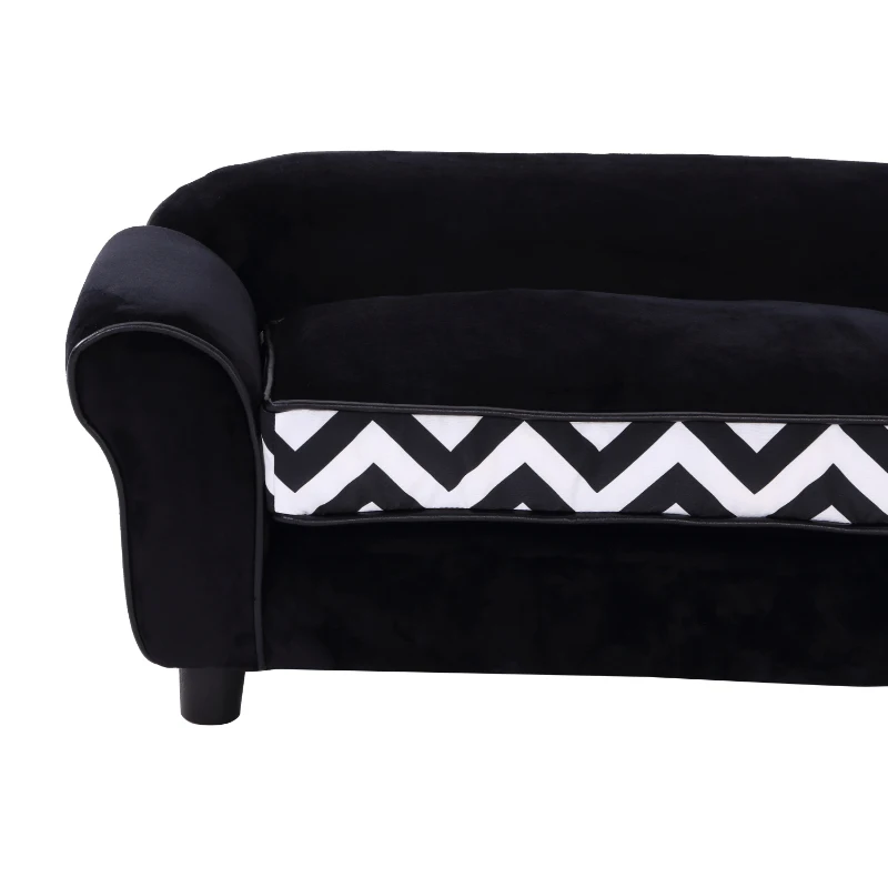 PawHut Dog Sofa Bed for XS-Sized Dogs, Cat Sofa with Soft Cushion, Pet Chair Lounge with Washable Cover, Removable Legs, Wooden Frame - Black