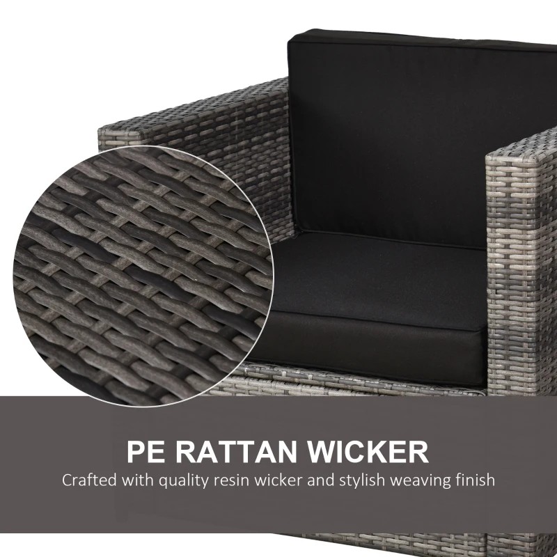 Outsunny 3 Pieces Rattan Bistro Set, Wicker Garden Furniture Set with Glass Top Coffee Table and Chairs, Thickened Washable Cushions for Outdoor, Patio, Balcony, Grey