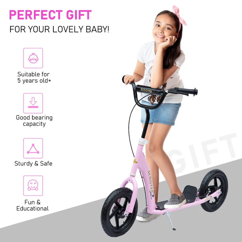 HOMCOM 12" Tyres Teen Push Stunt Bicycle Ride On Scooter-Pink