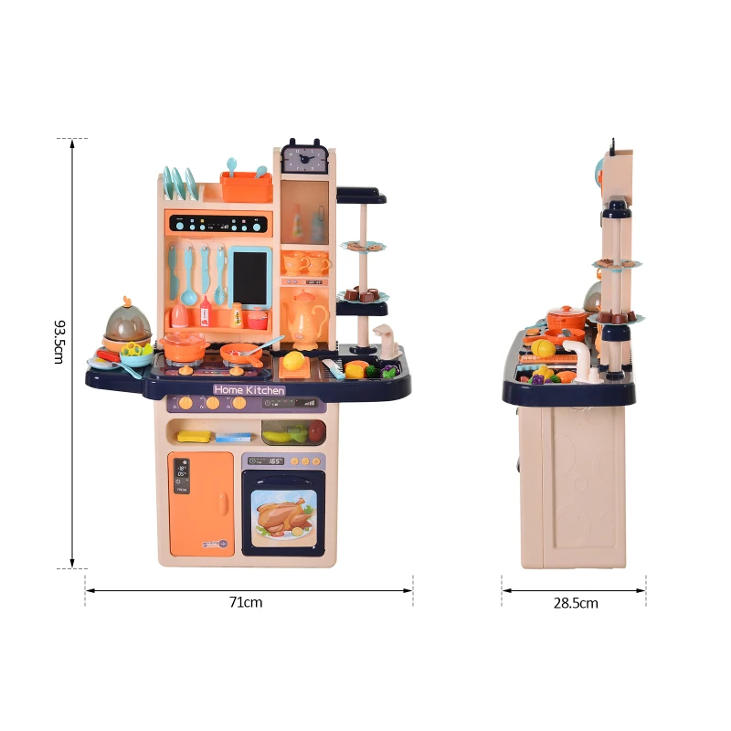 HOMCOM Kids Pretend Play Plastic Kitchen Set Blue