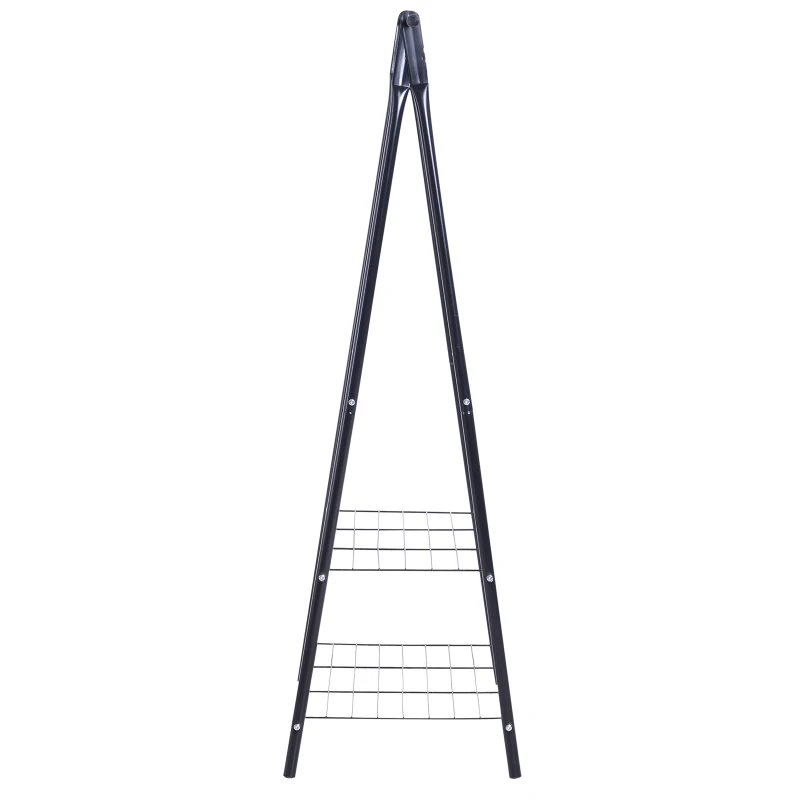 HOMCOM 2-Tier Metal Garment Rack Coat Rail Storage Shelves Shoes Clothes Stand Black Laundry Drying Tidy Rails Freestanding 108x47x147 cm