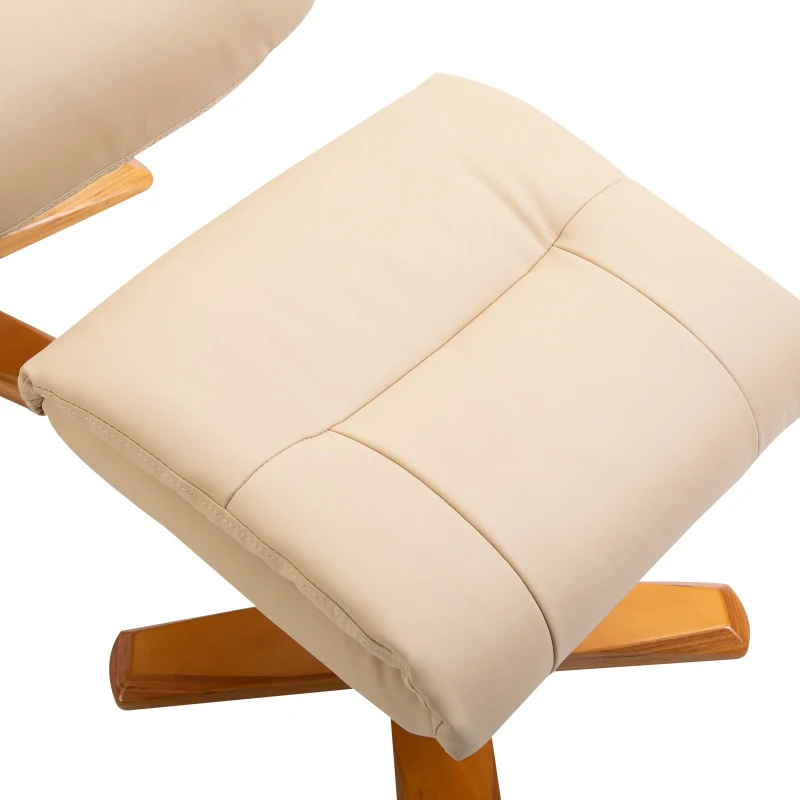 HOMCOM PU Leather Recliner Armchair & Footrest 2 Pcs Duo Set Beige